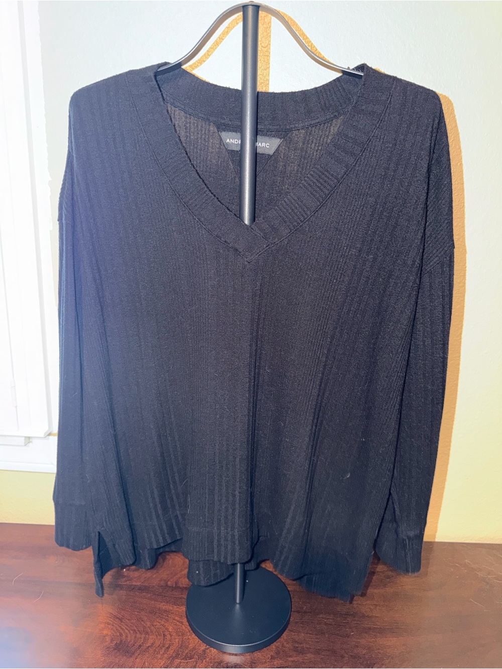 Andrew Marc Black Ribbed V-Neck Sweater
